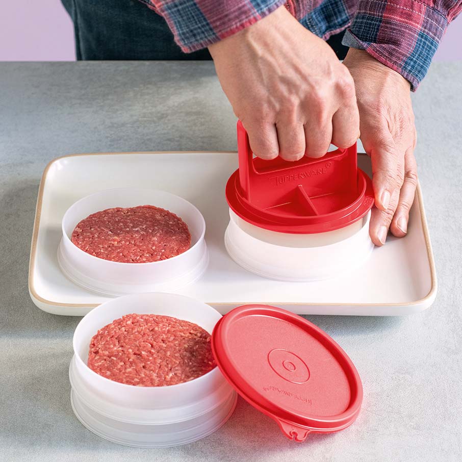zestaw tupperware hamburger press keepers duża foremka do kotletów i pojemnik chili