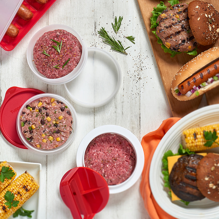 zestaw tupperware hamburger press keepers duża foremka do kotletów i pojemnik chili