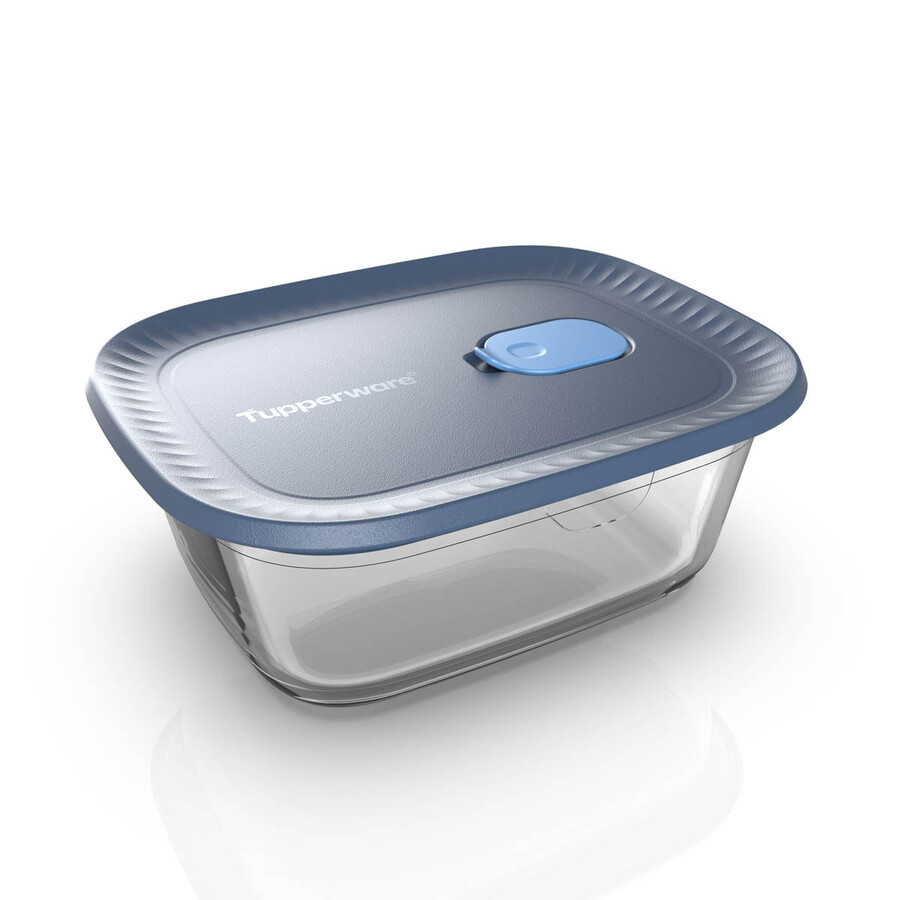 pojemnik szklany tupperware voila do przechowywania żywności prostokątny średni ciemnoszary i niebieski z pokrywką