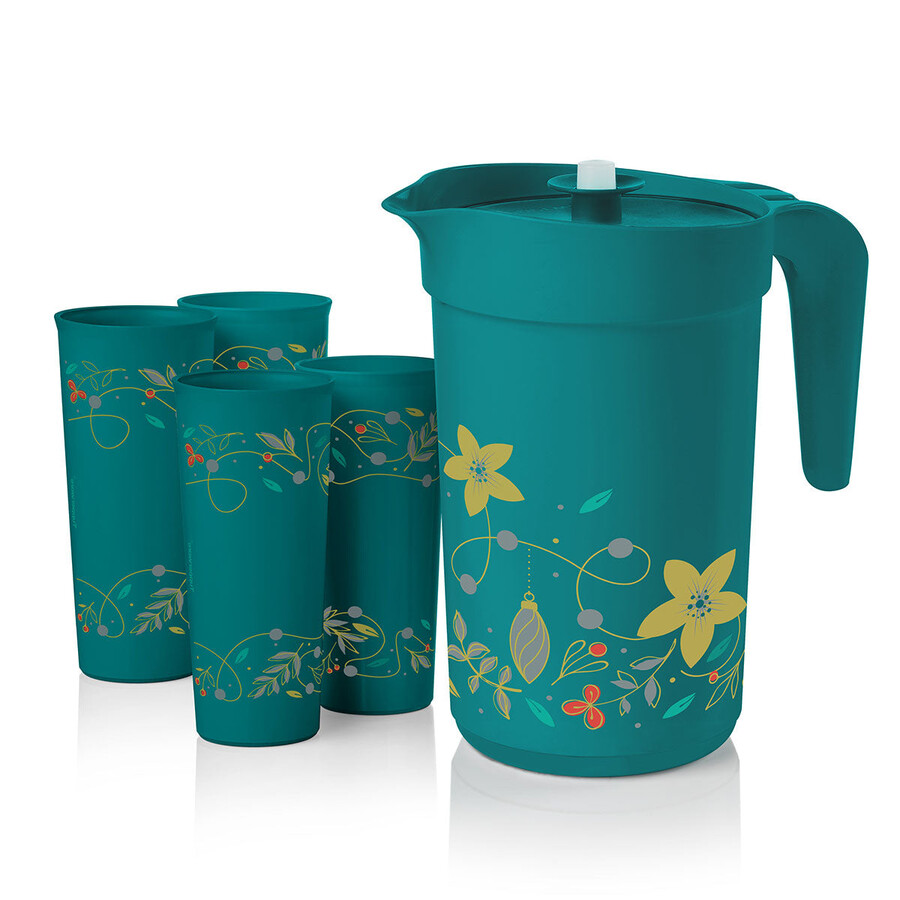 zestaw dzbanków i szklanek tupperware holiday holly zestaw świątecznych naczyń do napojów